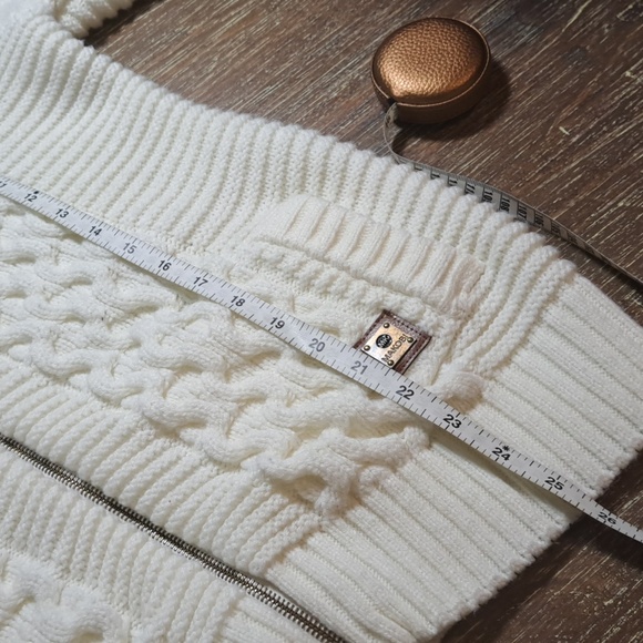 Makobi Men’s Streetwear Sweater Cable Knit Zip Cardigan Cream Hooded Pockets XL - Picture 13 of 15